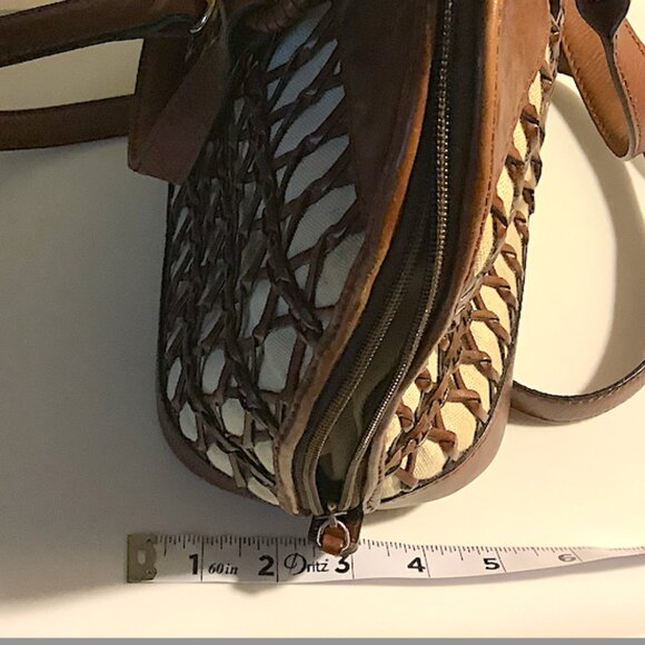 Talbots brown & cream leather and canvas bag - with detachable shoulder strap - Picture 6 of 15